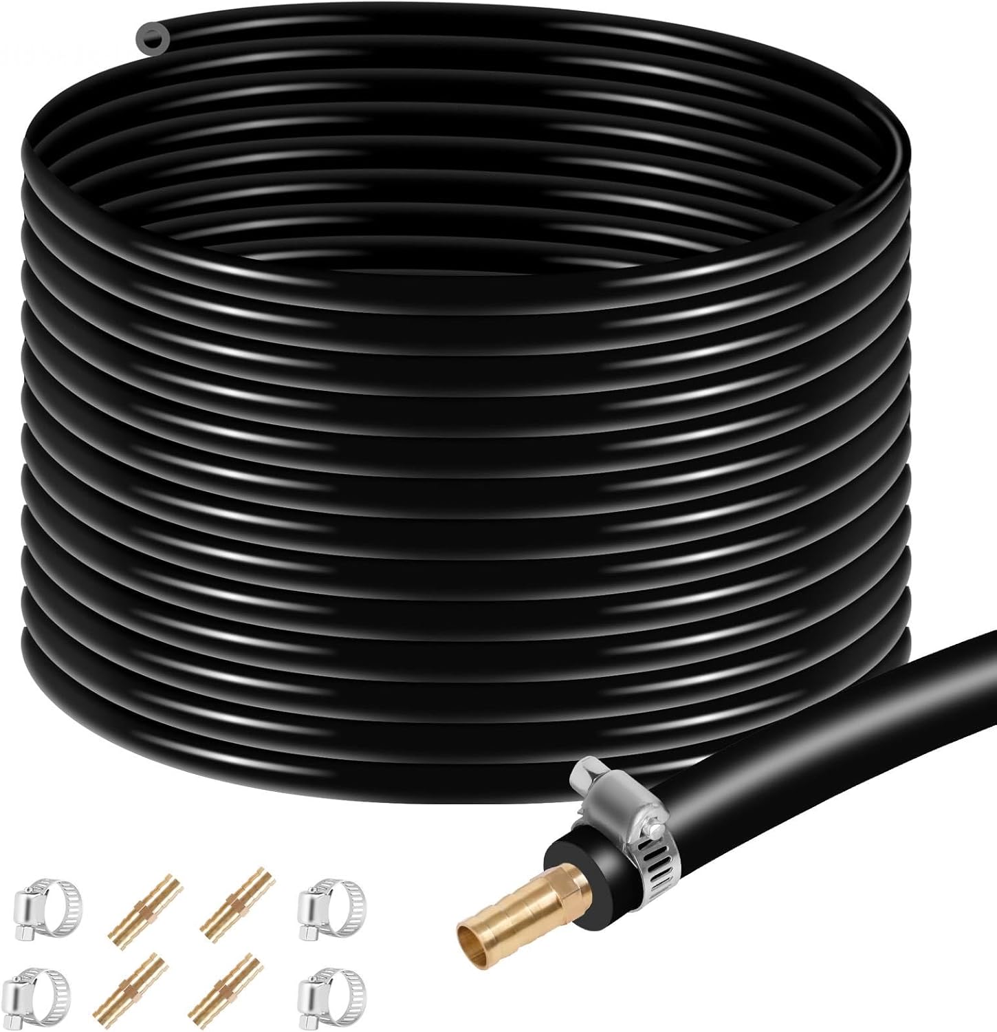 Black Vinyl Tubing 3/8" ID Self Sinking Pond Tubing Flexible PVC Tube 100 Feet Aeration Hose Kit with 4 Clamps for Pond Fountain Garden, Non-toxic