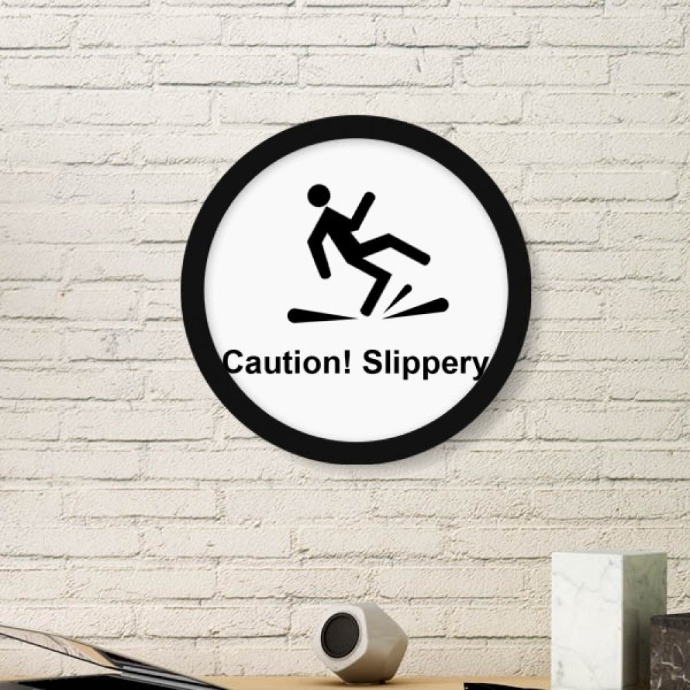 Cadre photo rond en bois noir décoration murale design Attention Slippery