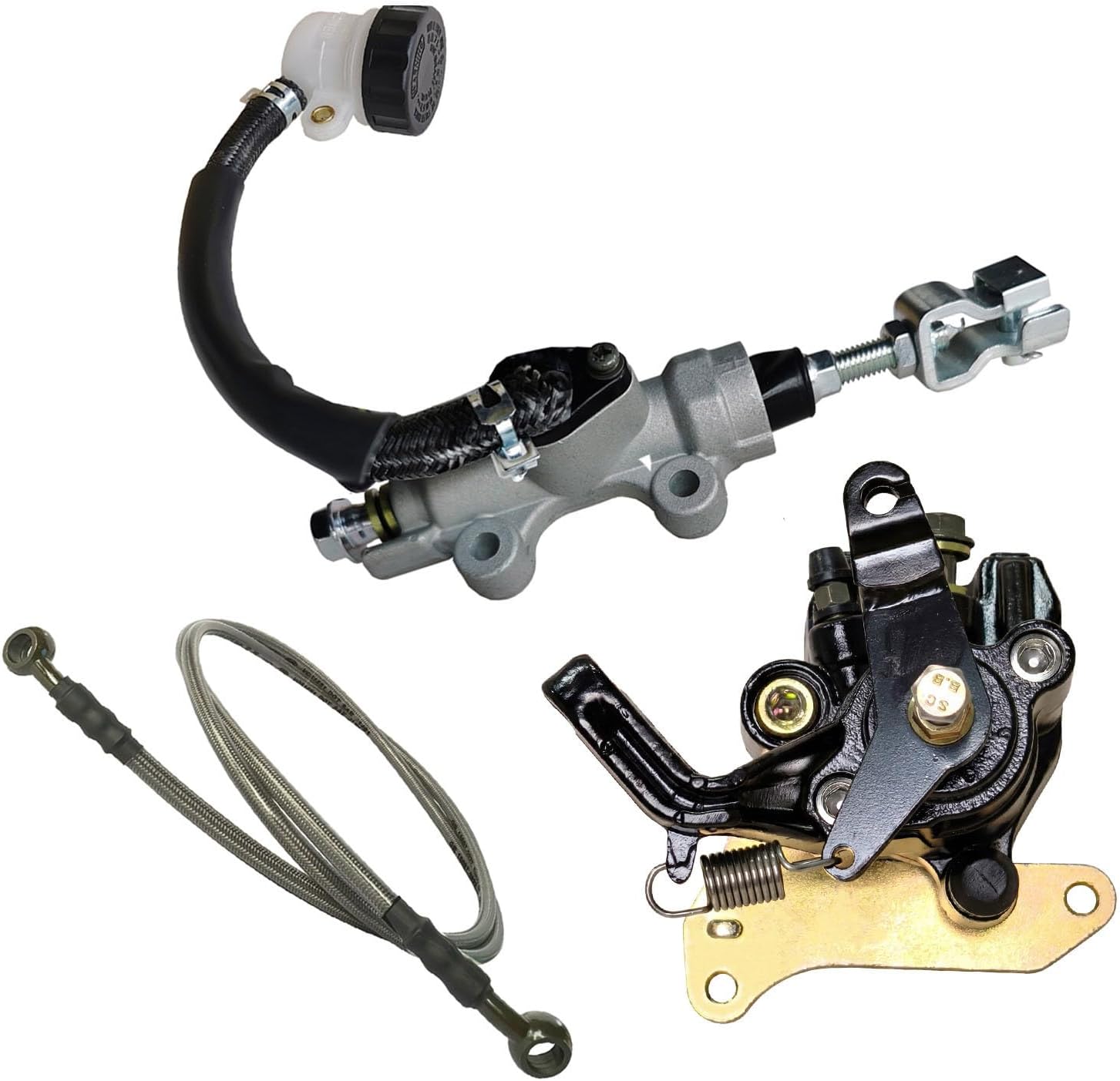 Rear Brake Caliper with Parking Brake & Master Cylinder & Brake Hose Line Kit Direct Replacement Compatible with Honda TRX400EX 400EX 1999-2004 OE # 43510-HN1-006 43250-HN1-006 43310-HN1-003