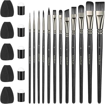 22 PCS Face Paint Brushes and Sponges Set, Face Painting Brushes for Acrylic Painting, Watercolor, Oil, Gouache for Chrismas Halloween Cosplay Party