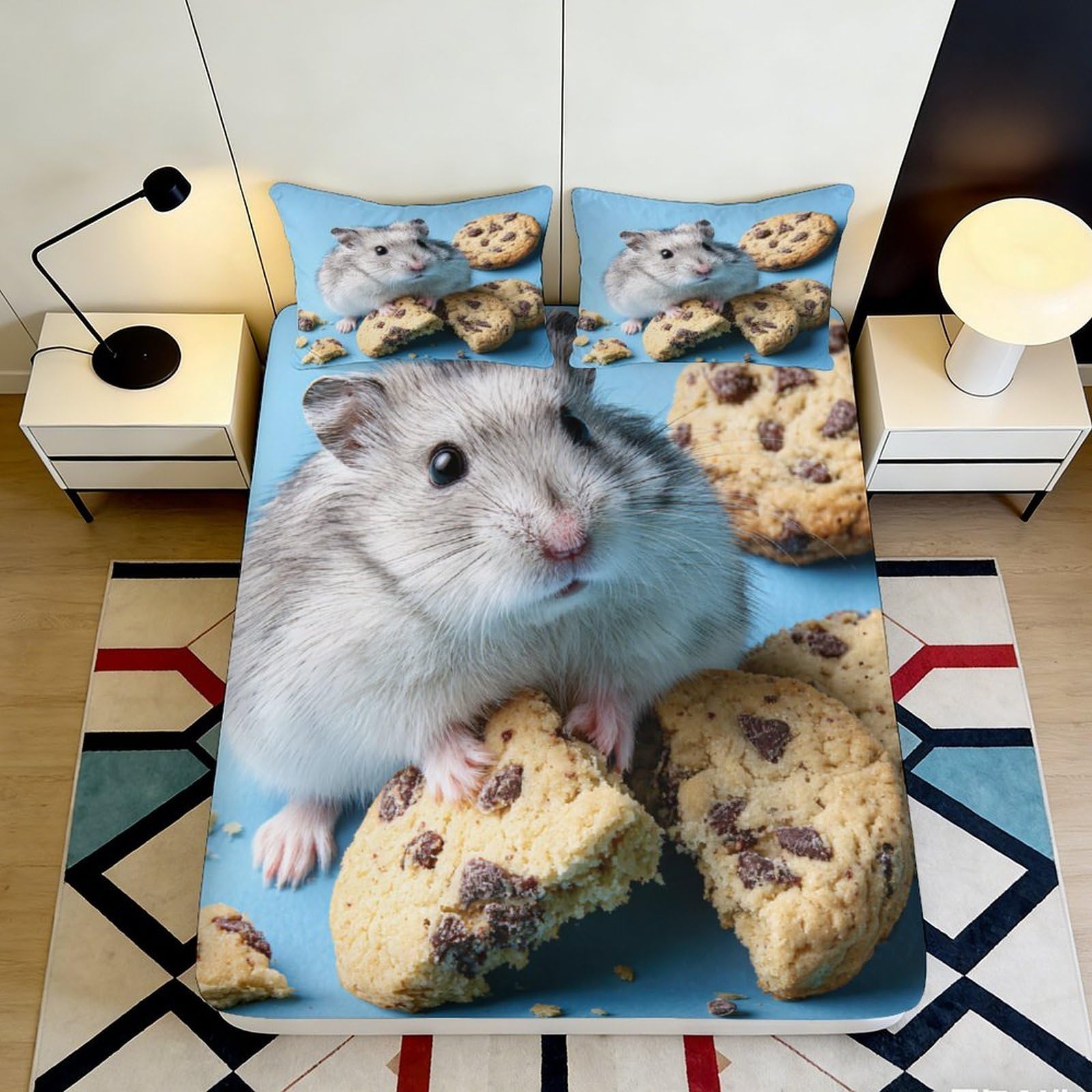 3D Printed Hamster Cookie Fitted Sheet Microfiber Anti-Slip Bed Cover for Bedroom Dorm Protection Decoration 120x200cm 90x200x25cm