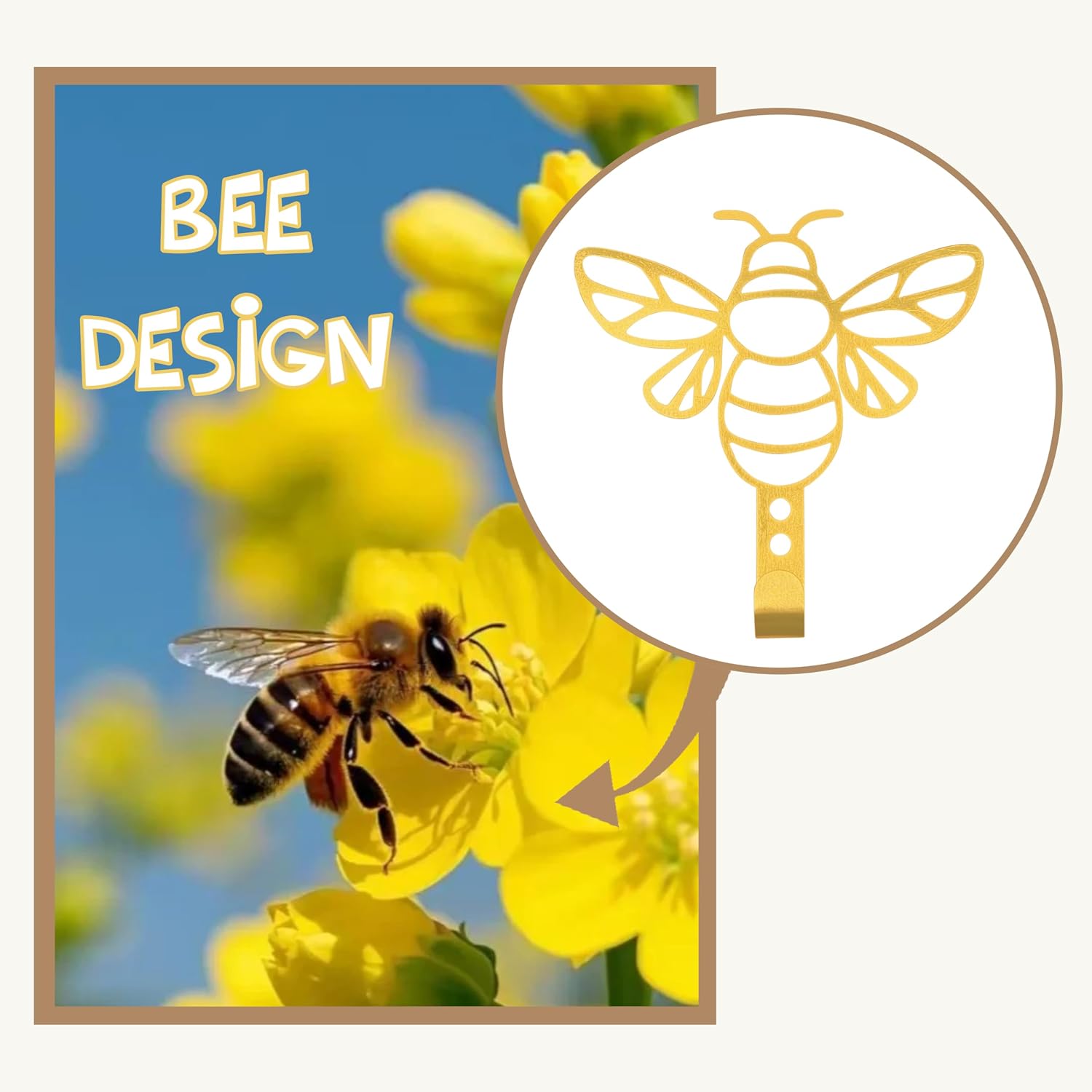 4 Pcs Metal Gold Bee Hooks Wall Door Hanger Towel Hooks Coat Hanger image 3