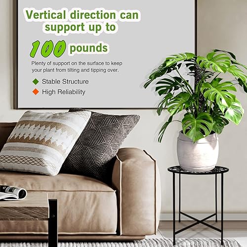 Miniatura 6 de Soporte para plantas para interiores y exteriores, paquete de 2 soportes para macetas de 15 pulgadas de alto, soporte redondo de esquina de metal