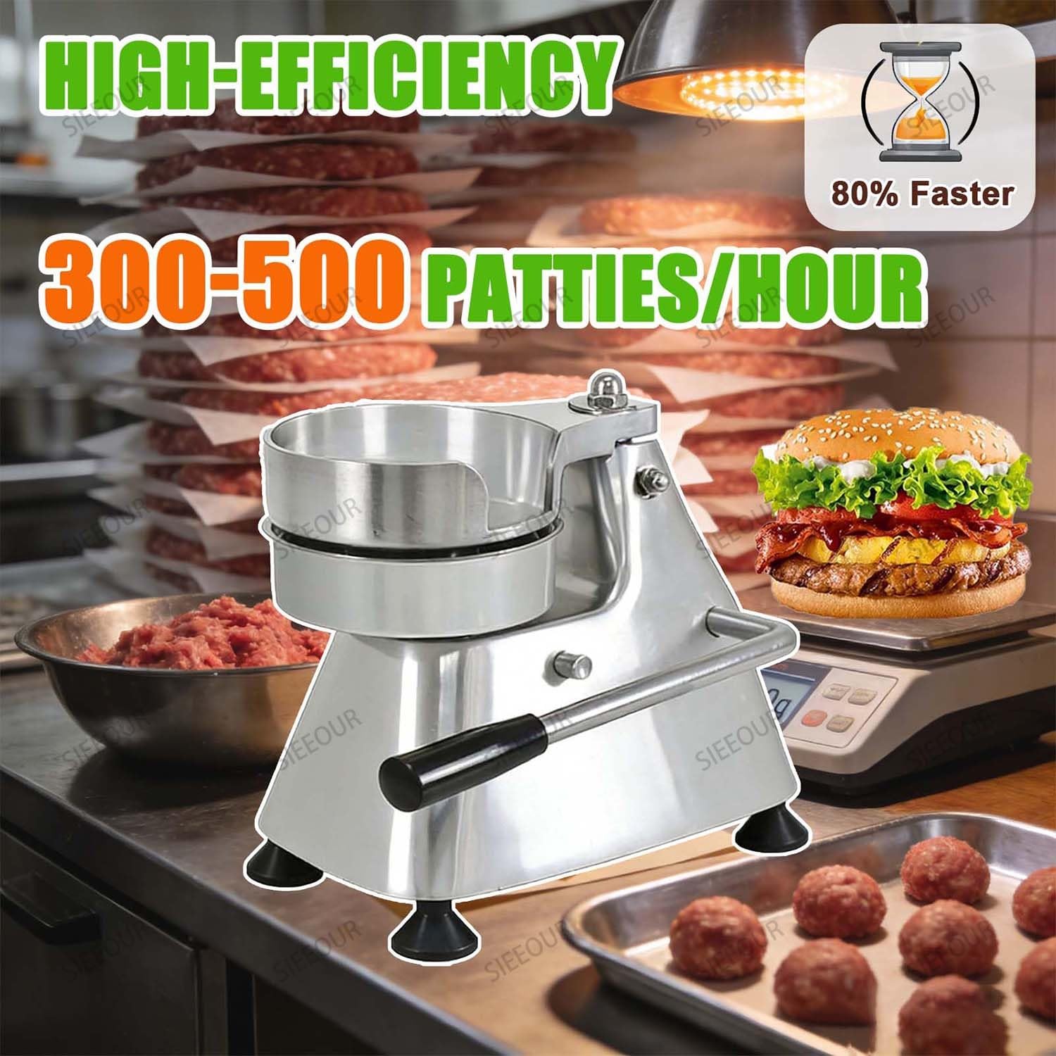 Kommerzieller Burger Patty Maker mit Reset-Taste und Wachspapier, Edelstahl für Restaurants, BBQ, und Heimgebrauch