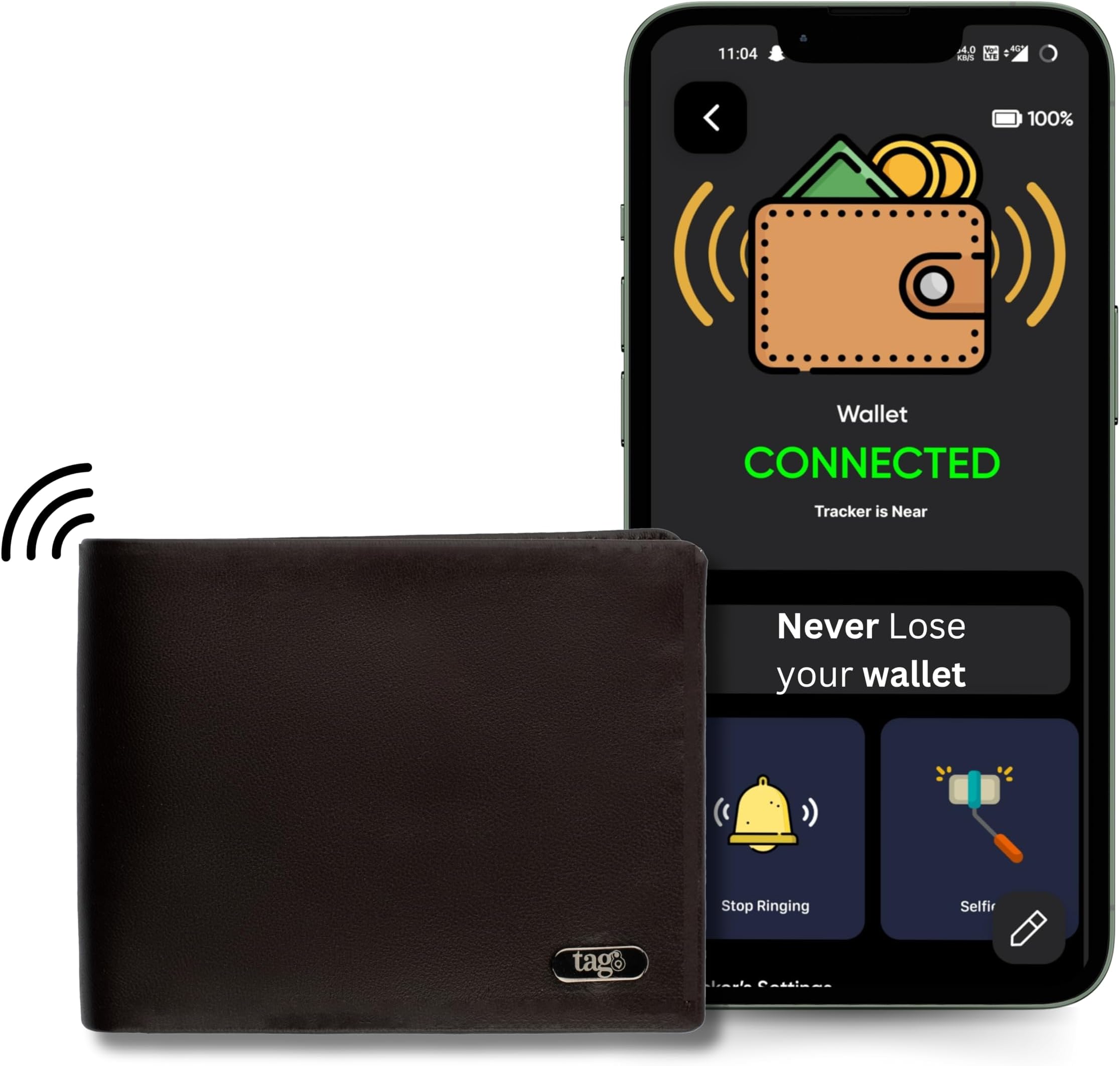 tag8 Dolphin Smart Leather Wallet for Men, GPS Bluetooth Tracker Enabled Purse for Men to Find & Locate It, Anti-Theft RFID Blocking Wallet with 8 Card Slot, Works with Android & Apple Device, Brown