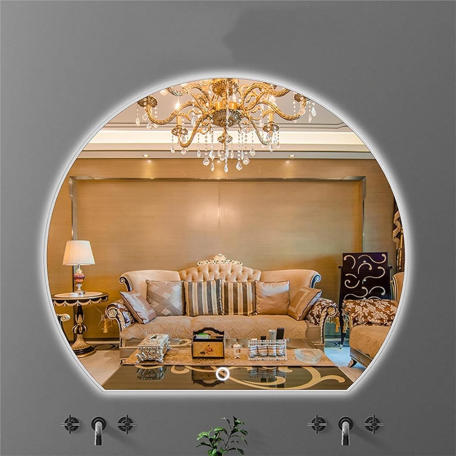 Bathroom Mirror, LED Semi-Circular Smart Mirror Illuminated Dresser Mirror Wall-Mounted Adjustable Vanity Mirror(70)