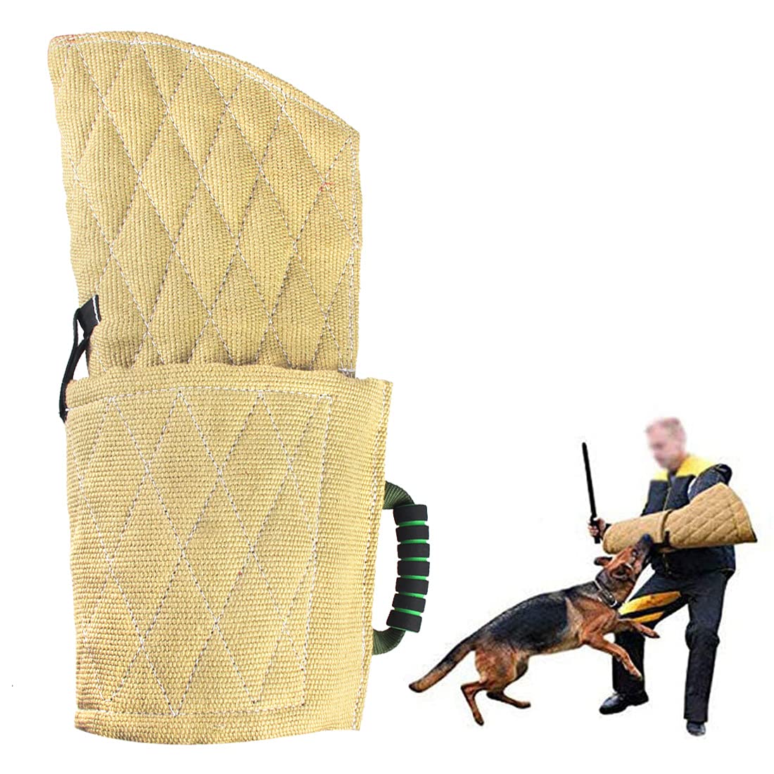 Manchon de protection pour chien avec poignée en jute - Convient aux deux bras gauche et main droite - Abricot