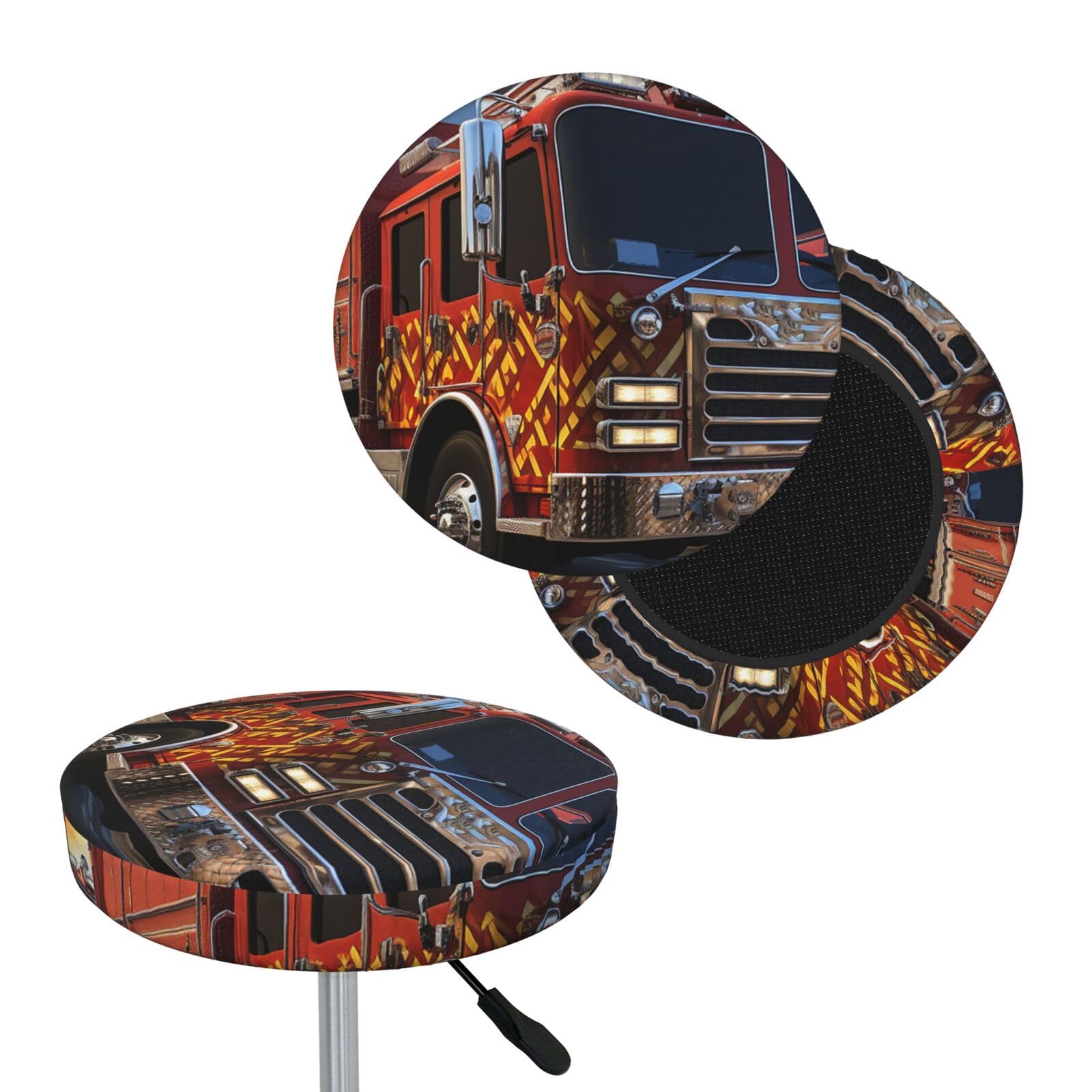 FekiLoot Fire Truck Round Bar Stool Covers Stretch Washable Bar Stool Covers Dustproof Slipcover Bar Chair Covers with Elastic Band for Bar Kitchen Living Room Decor 14 Inch