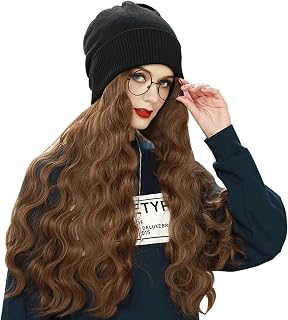 Women Winter Beanie Hat Wig Knit with Long Straight/Wig Long Wavy Curly Hair Wig Warm Ladies Party Daily Weddings Wig