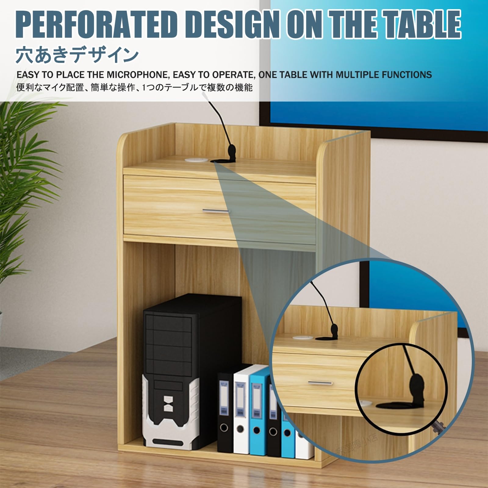 Podium roulant portable réglable – Support de haut-parleur en bois de teck pour présentations, églises, salles de classe, mariages – lutrin facile à déplacer avec roues