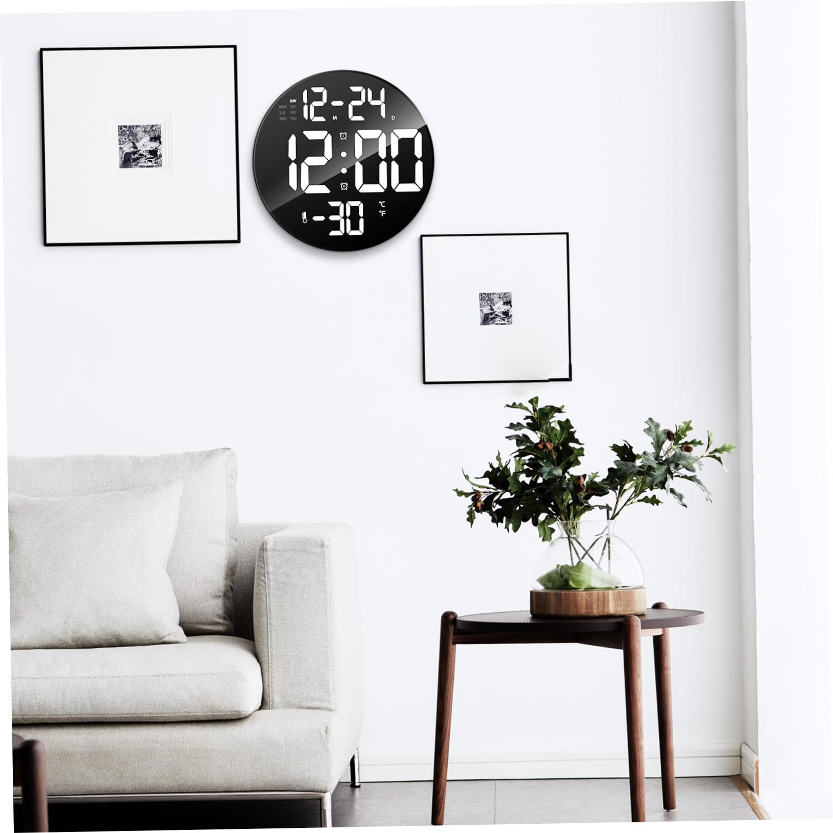 Ciieeo Orologio Digitale da Parete Rotondo LED Nero 9 Pollici