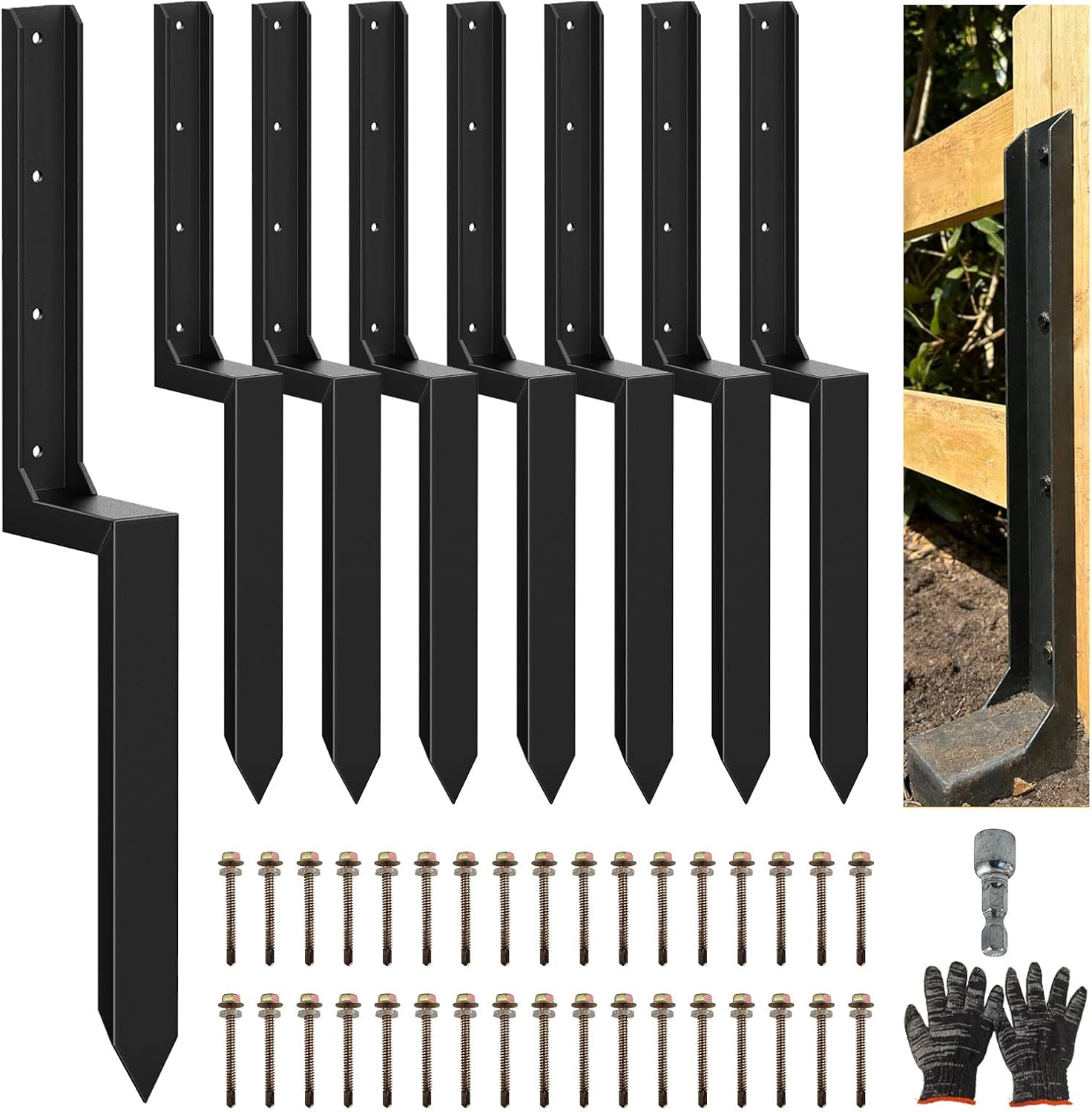 5PCS Fence Post Repair Kit, Heavy Duty Fence Posts Repair Stakes for Fix Wooden Broken Posts, Repair Tilted