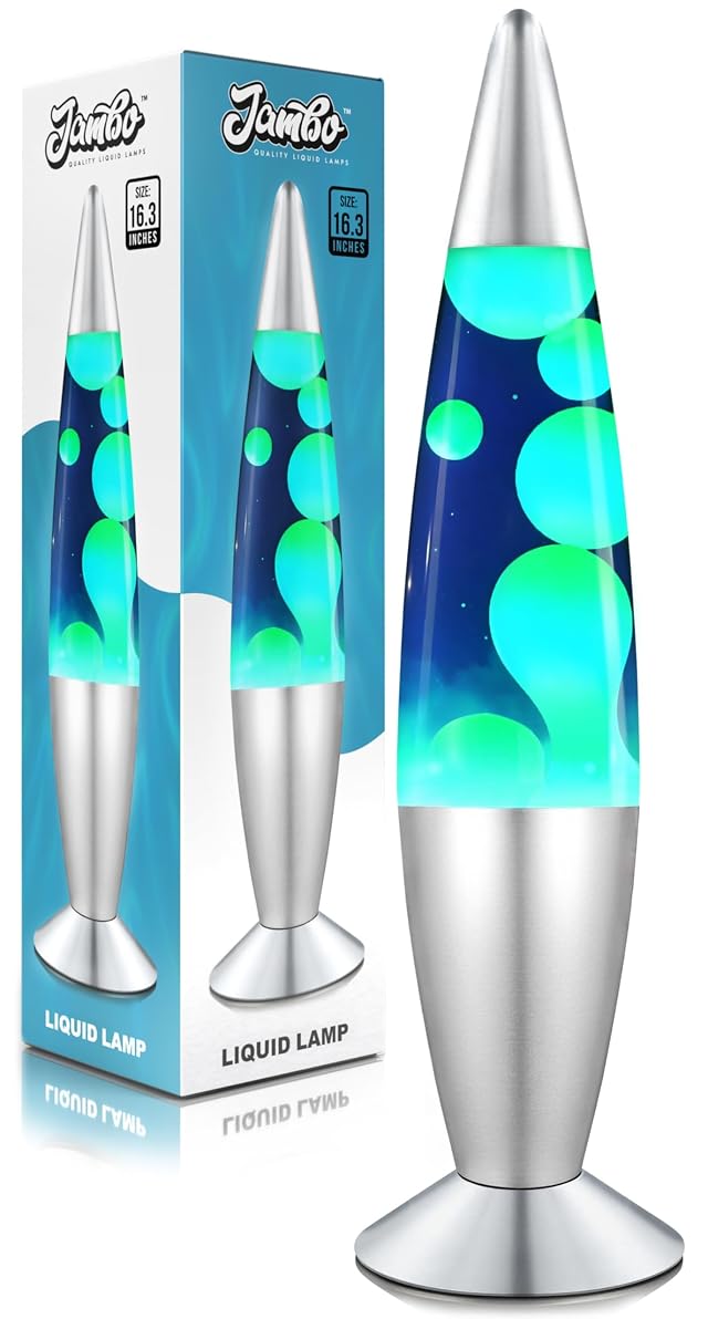 JAMBO 16 Beautiful Lamp- Blue with Yellow Green Wax Relaxing Liquid Light Night Light Nightlight Home Decor Living