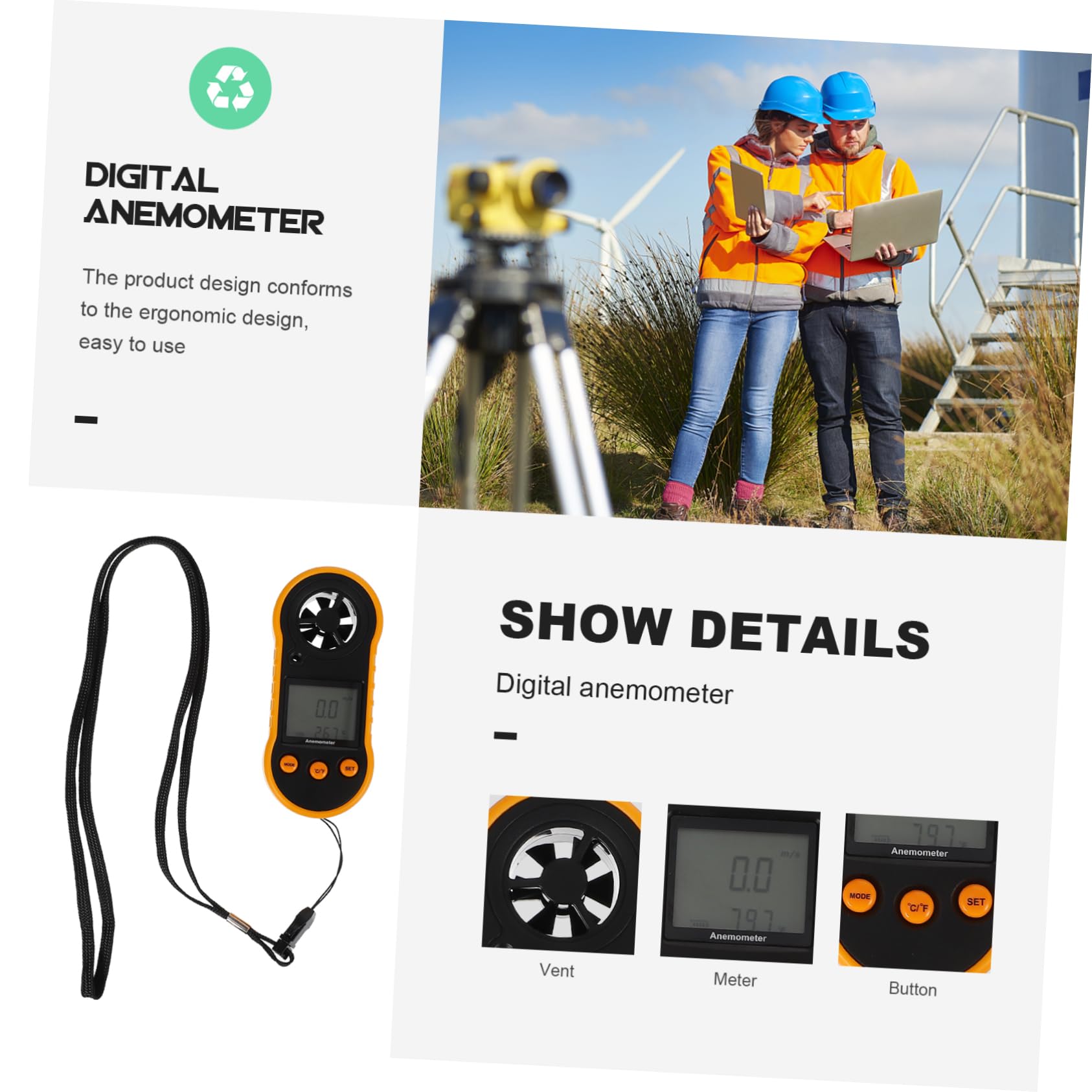 BESPORTBLE 2 Pièces Anémomètre numérique mesure de la vitesse de l'air compteur de mesure d'air anemometre portable anémomètre portable de la vitesse du vent ventilateur Plastique