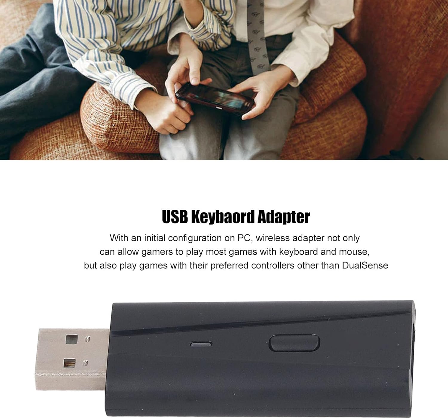 Alomejor Wireless Adapter ABS, Widely Compatible Keyboard Mouse Converter USB for PS4, PS5 Games, Plug and Play (VX Adapter)