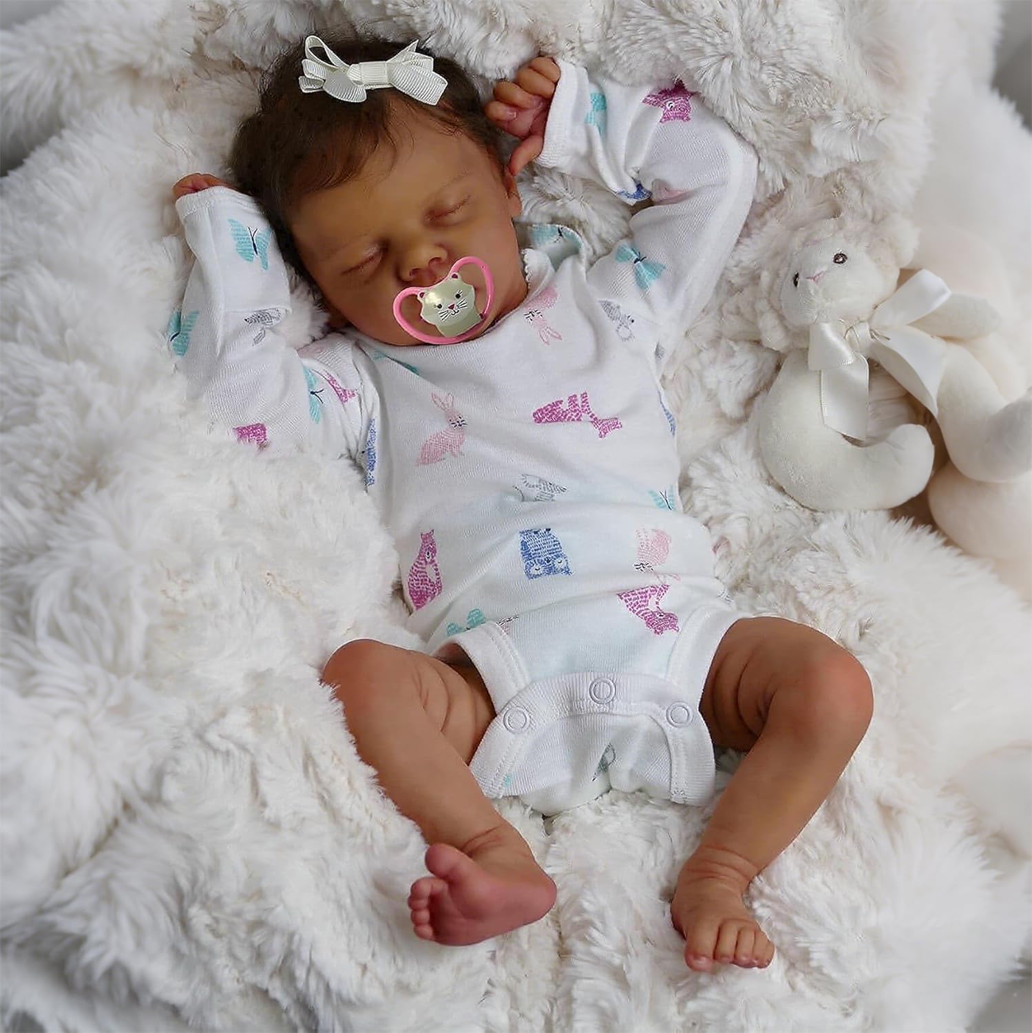 iCradle Black Realistic Reborn Baby Dolls Girls 18 Inch African American Lifelike Sleeping Newborn Baby Doll Toy for Ages 3+