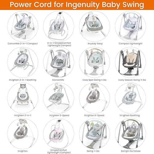 Miniatura 2 de Cable de alimentación para columpio de bebé para Ingenuity InLighten, Simple Comfort y Swing'n Go, cable de carga 2 en 1 con enchufe USB A y CC,