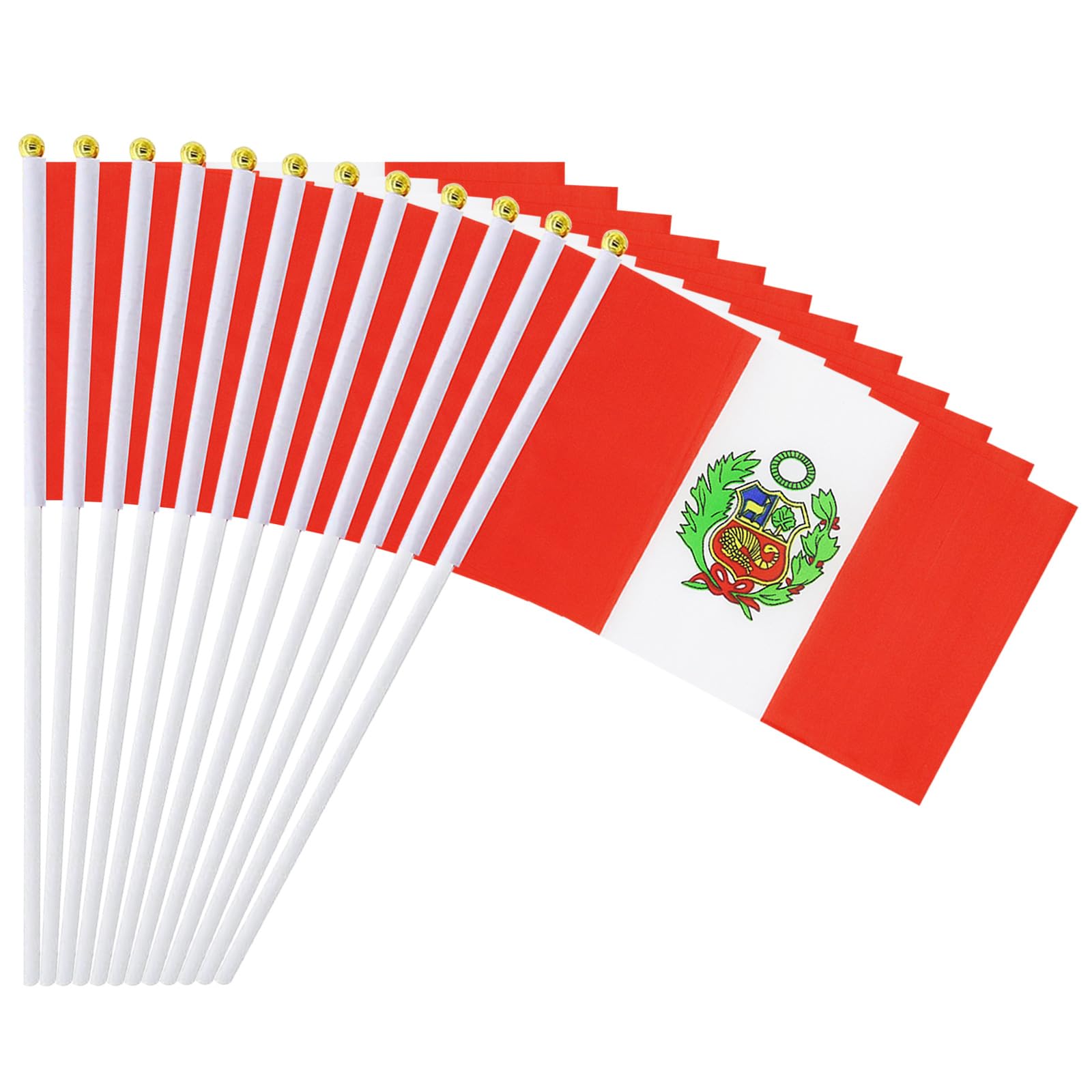 12 Pack Peruvian Flags on Stick, 5.5 x 8.2 Inch Small Peru Handheld Flags for Parade Handouts, Cultural Events, National Day, School Activities and Celebrations — image 1