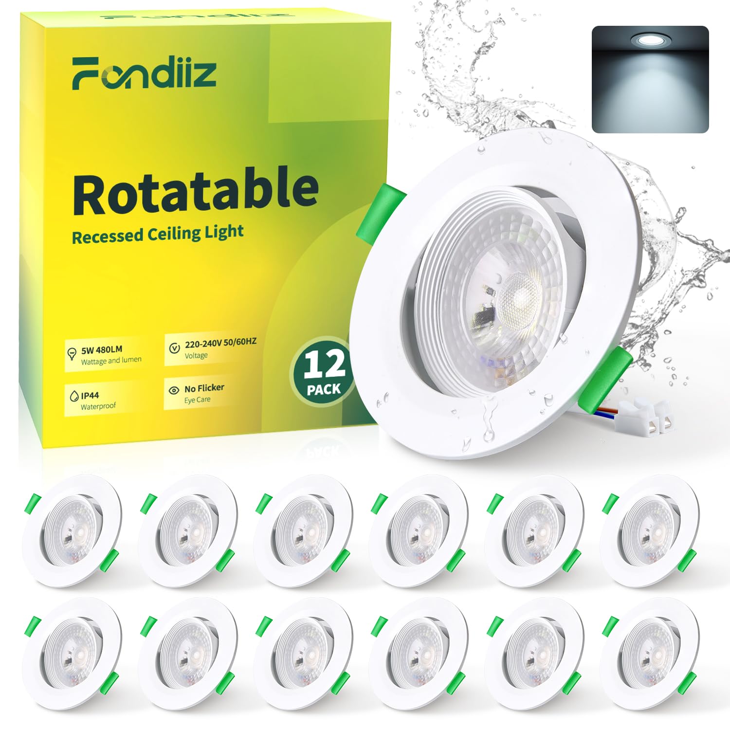 Fondiiz Spot LED Encastrable Orientable 5W 480LM Blanc Froid 6000K IP44 Lot de 12