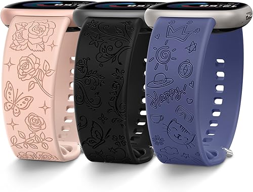 Miniatura 8 de Fintie 3 Packs Floral Engraved Bands Compatible with Fitbit Versa 4Sense 2Versa 3Sense, Soft Silicone Sport Strap