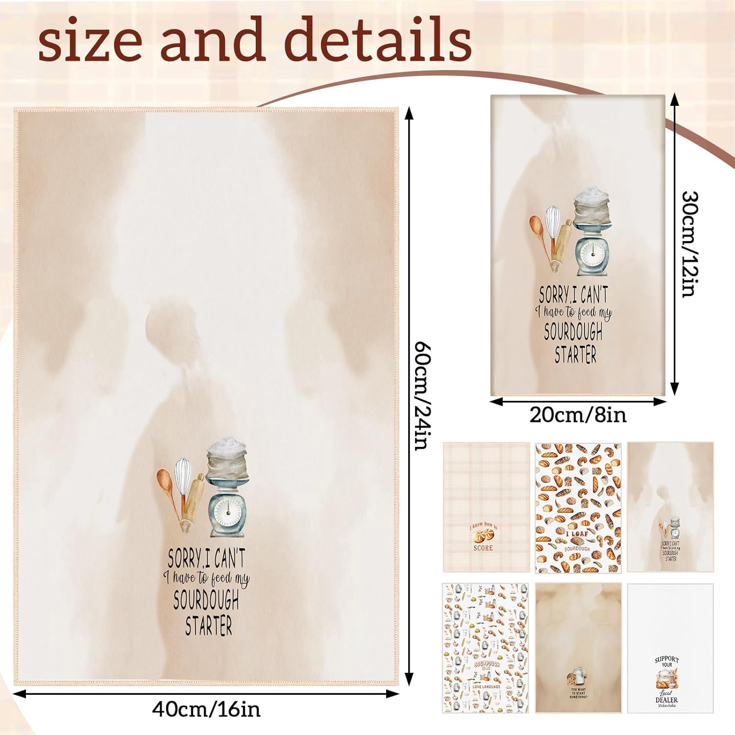 Peryiter 6 Pcs Sourdough Baking Kitchen Towels 16 x 24 Inch Sour Dough Proofing Flour Sack Tea Towels Gift for Baking Sour Dough Cloths for Sourdough Bread Cloths for Kitchen Women Chef Bake Lovers - Image 3