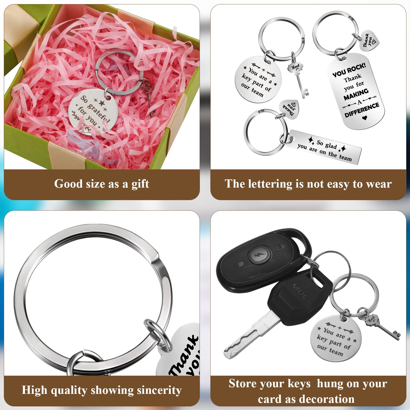 Kathfly 12 Pcs Employee Appreciation Gifts for Coworker Thank You Keychain Bulk for Teacher Nurse Staff Volunteer