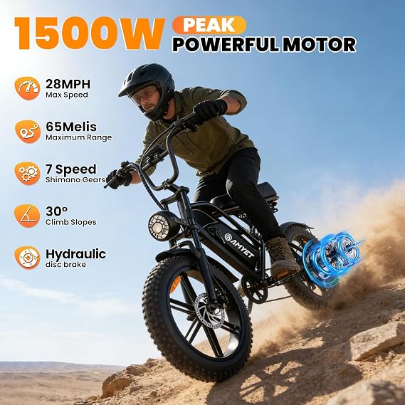 AMYET V9-G60 Electric Bike for Adults, 48V 20Ah(960WH) Ebike with Removable Battery, 20 Fat Tire E Dirt Bike,Dual Shock Absorber, Adults Electric Bike with UL 2849 Certificaed