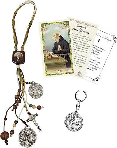 Bendición de la casa católica de San Benito con tarjeta de San Benito de Nursia, llavero, la oración del Señor  Santo patrón de Europa San Benito