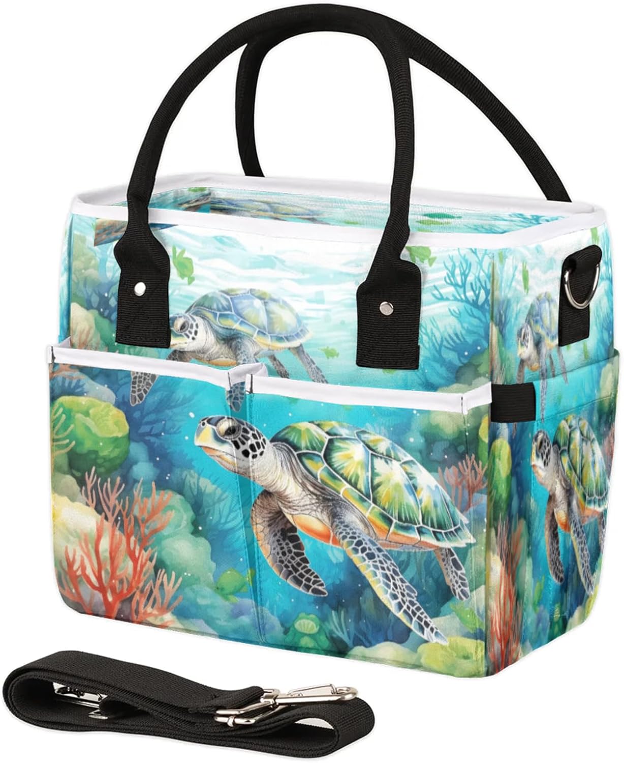 Sea Turtles Lunch Bag Womens for Work, Large Insulated Lunch Box Reusable Thermal Leakproof Cooler Tote Bags with Shoulder Strap