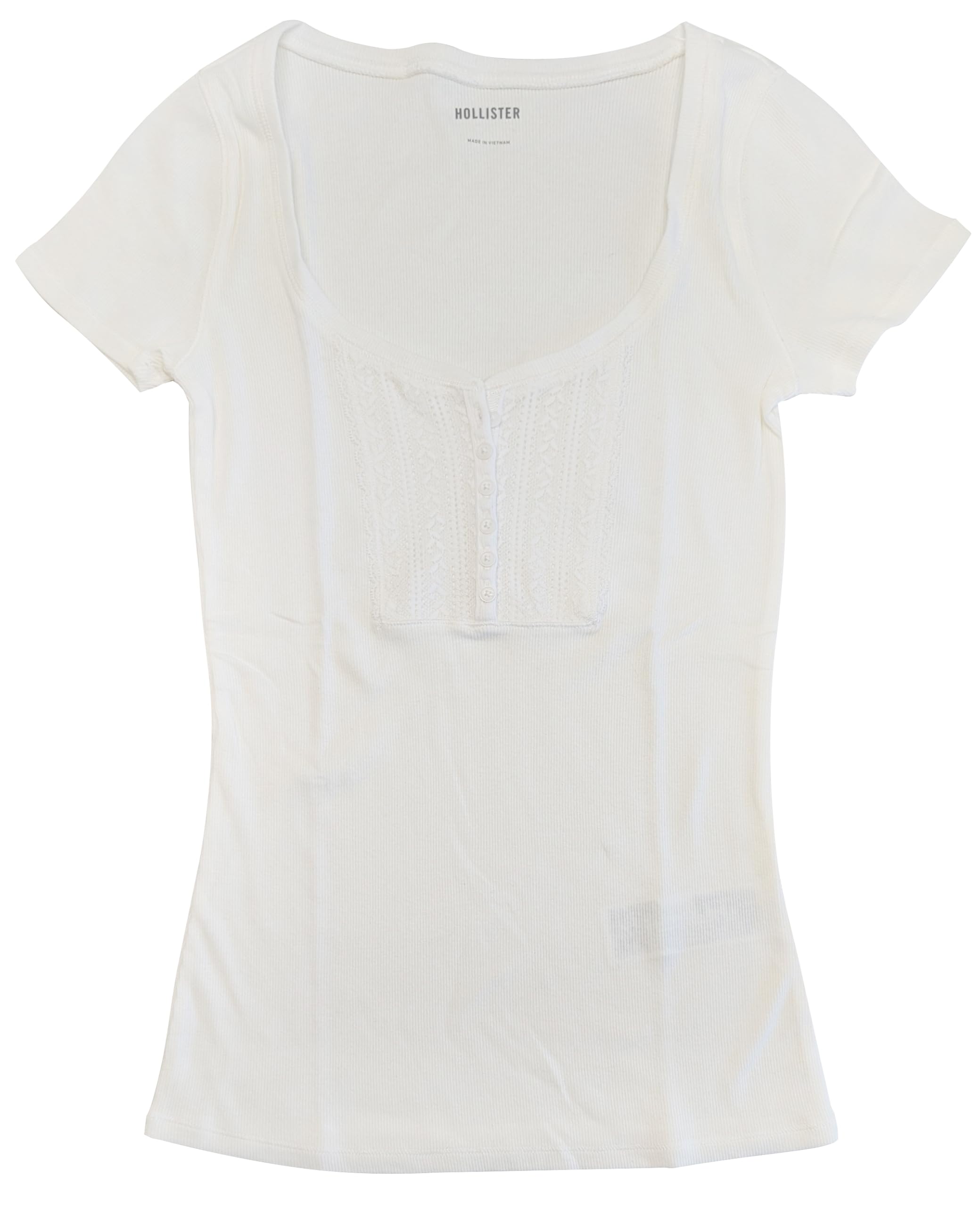 Hollister California Women's Ribbed Lace Placket Scoop Henley Tee HOW-62