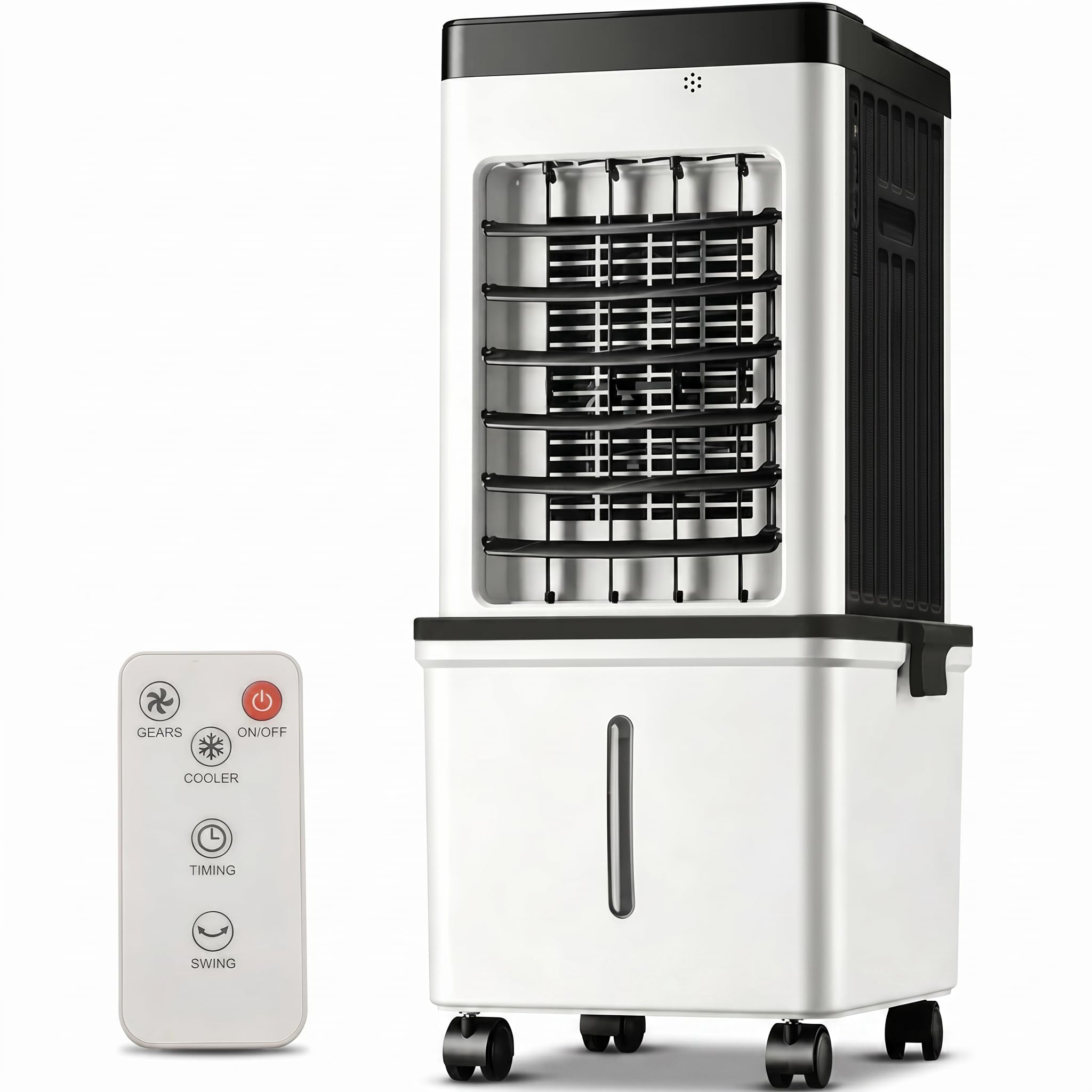 Portable Air Cooler, 3 in 1 Evaporative Air Cooler with 15L Water Tank, Remote Control, 2 Ice Packs, 3 Speeds, 3 Wind Modes, 120° Oscillation, 7.5H Timer, Air Cooler Fan for Home, Bedroom (Black)