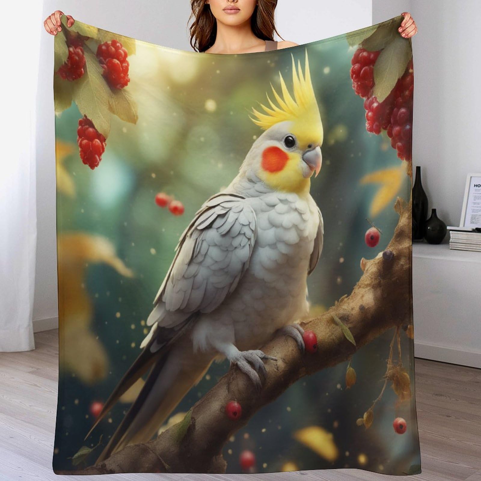 Couverture Polaire Perroquet Blanc Flanelle Lit Canapé 130x150cm