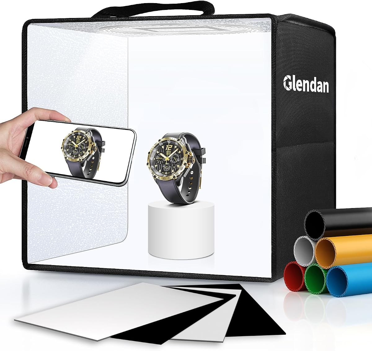 Light Box Photography, 10"x10" Photo Box with 88 High Color Rendering Index LED Lights, 6 Color PVC Backdrops, 4 Reflection Boards and 1 Diffuser for Jewelry and Small Item Product Photography