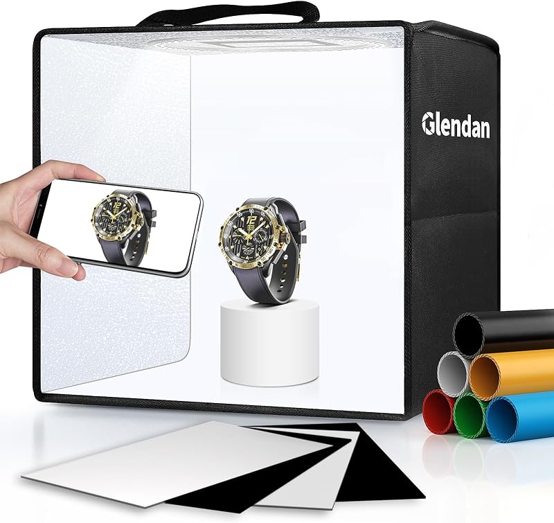 Light Box Photography, 10"x10" Photo Box with 88 High Color Rendering Index LED Lights, 6 Color PVC Backdrops, 4 Reflection Boards and 1 Diffuser for Jewelry and Small Item Product Photography