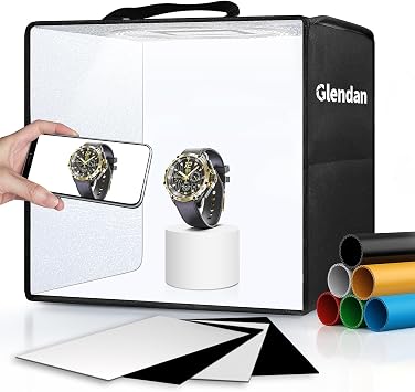 Glendan Light Box Photography، 10 & quot؛ x10 & quot؛ صندوق صور مع 88 مصباح LED عالي الألوان ، 6 خلفية PVC ملونة, 4 لوحات انعكاس وناشر 1 للمجوهرات وتصوير منتج صغير