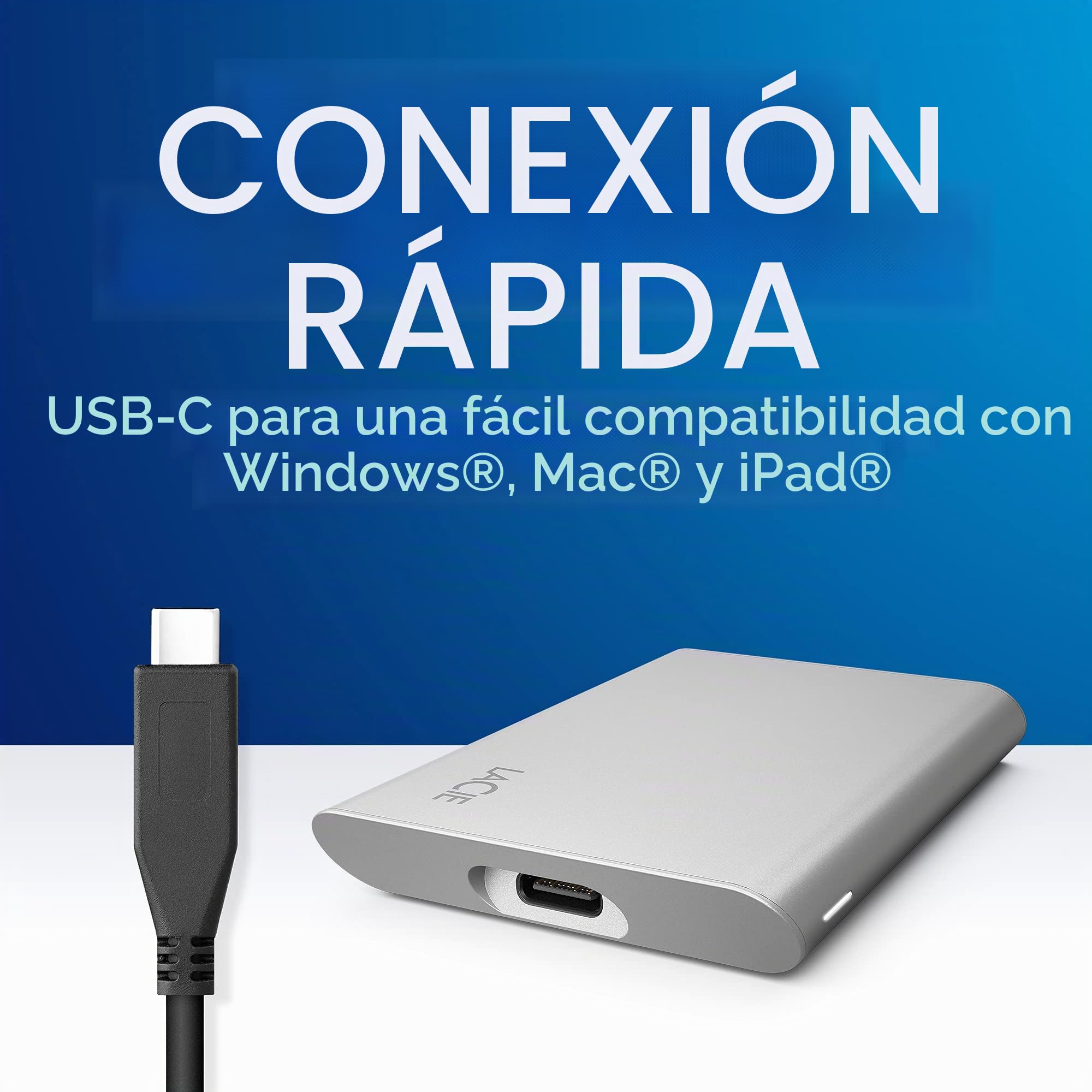 LaCie Portable SSD, 500 GB, Unidad de estado sólido externa, 1.050 MB/s, para PC Mac & iPad, Data Rescue Service (STKS500400)