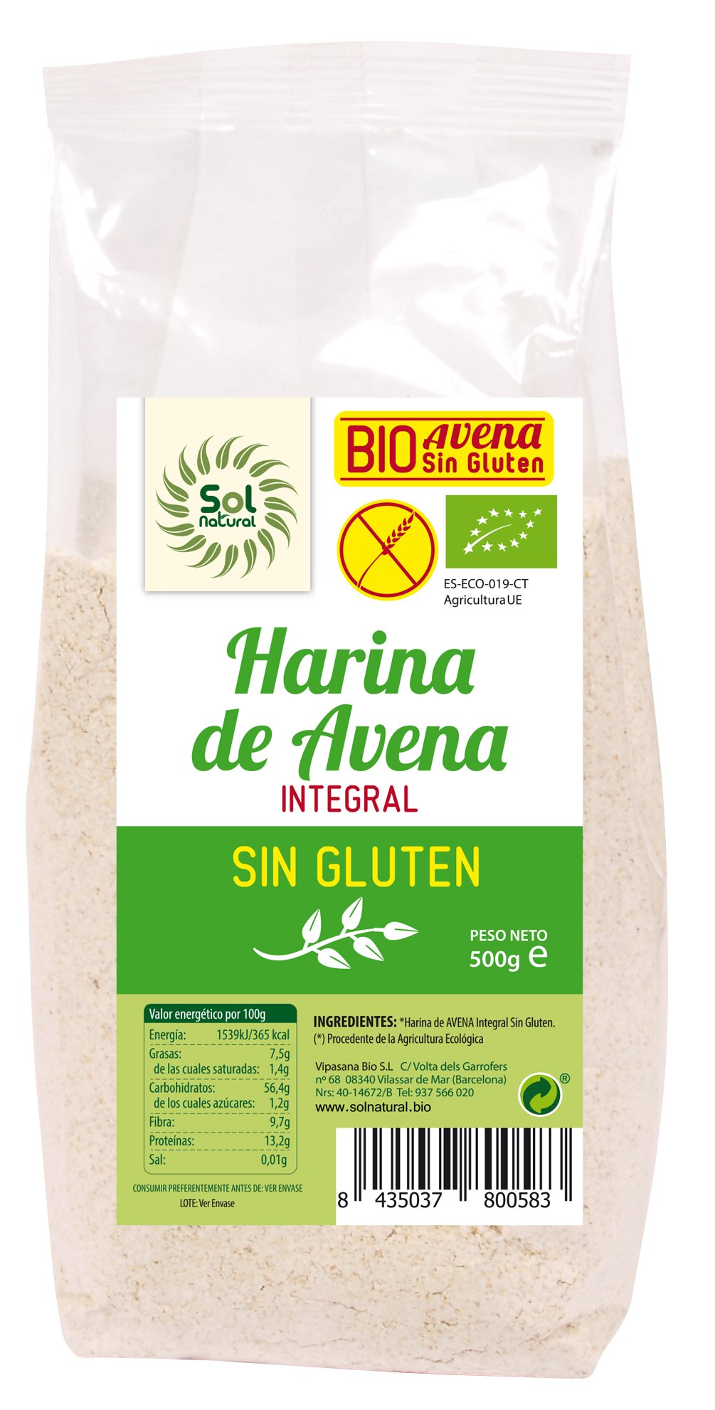 Solnatural Harina De Avena Sin Gluten Bio 500 G 400 g