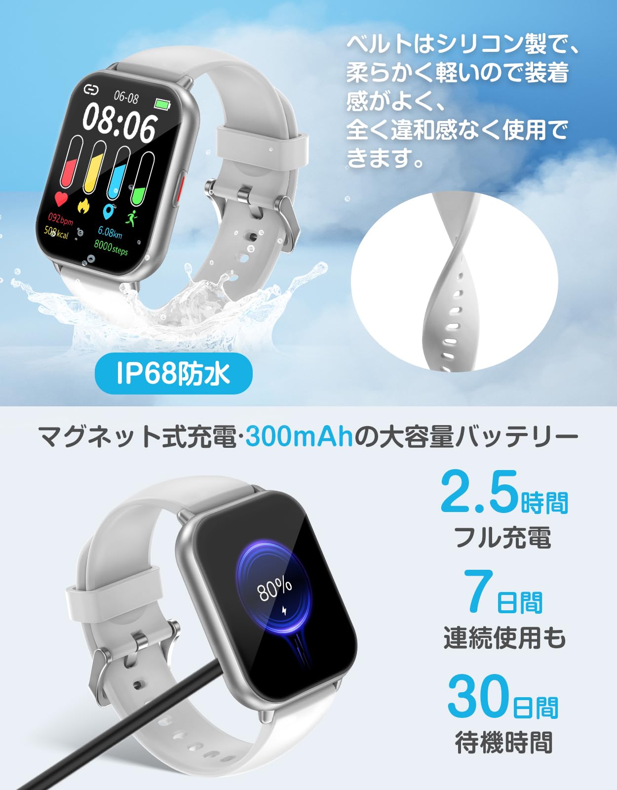 Amazon | スマートウォッチ iPhone/Android対応 Bluetooth 通話機能 