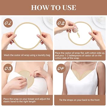 Mumisuto 4 Pcs Castor Oil Pack for Breast, Organic Castor Oil Wrap Breast Pad, Soft Cotton, Anti Leak, 9in (White+Pink)