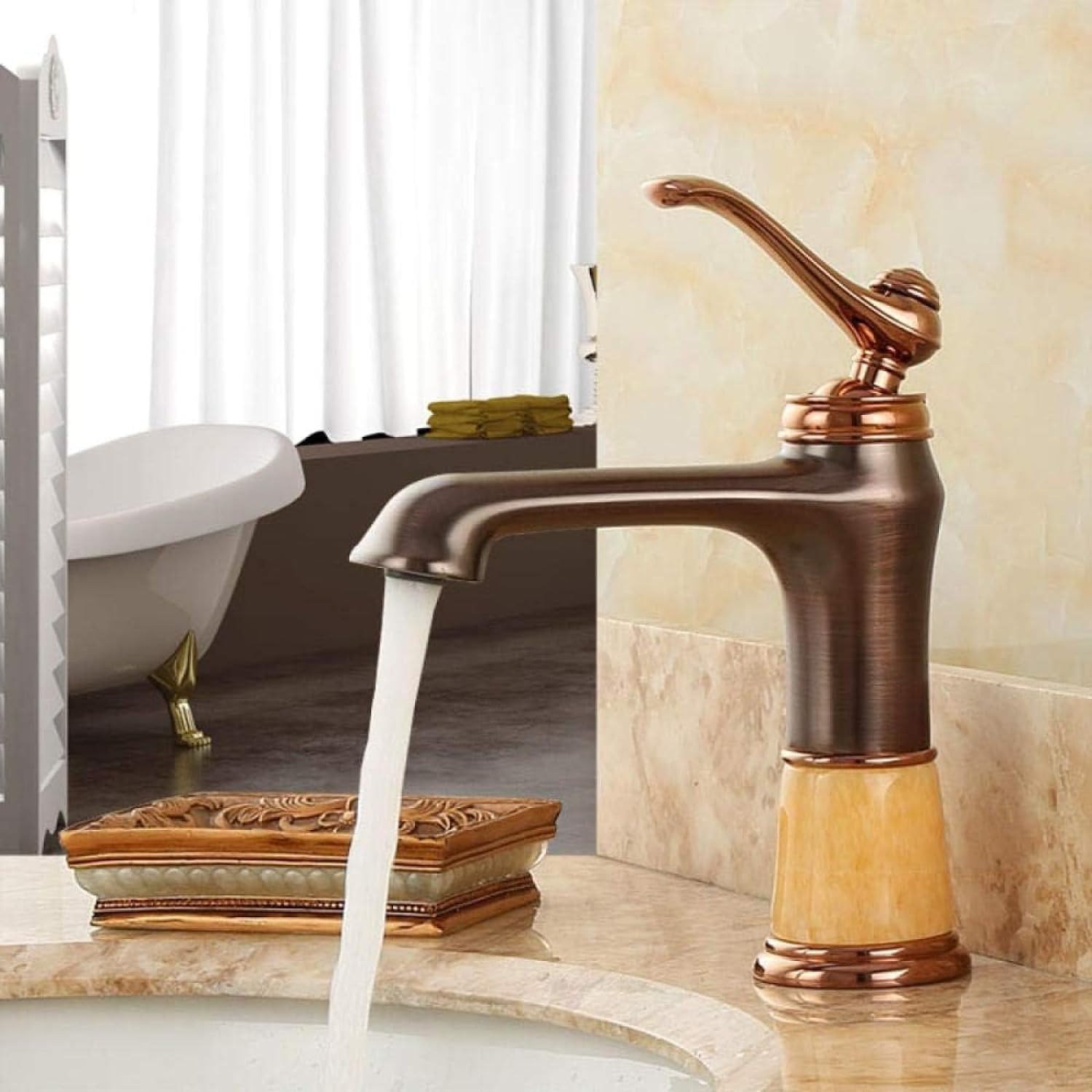 Rubinetto miscelatore caldo e freddo in ottone marrone in ceramica giada rubinetto lavabo monoforo rubinetto per lavabo facile installazione design moderno per bagni di lusso
