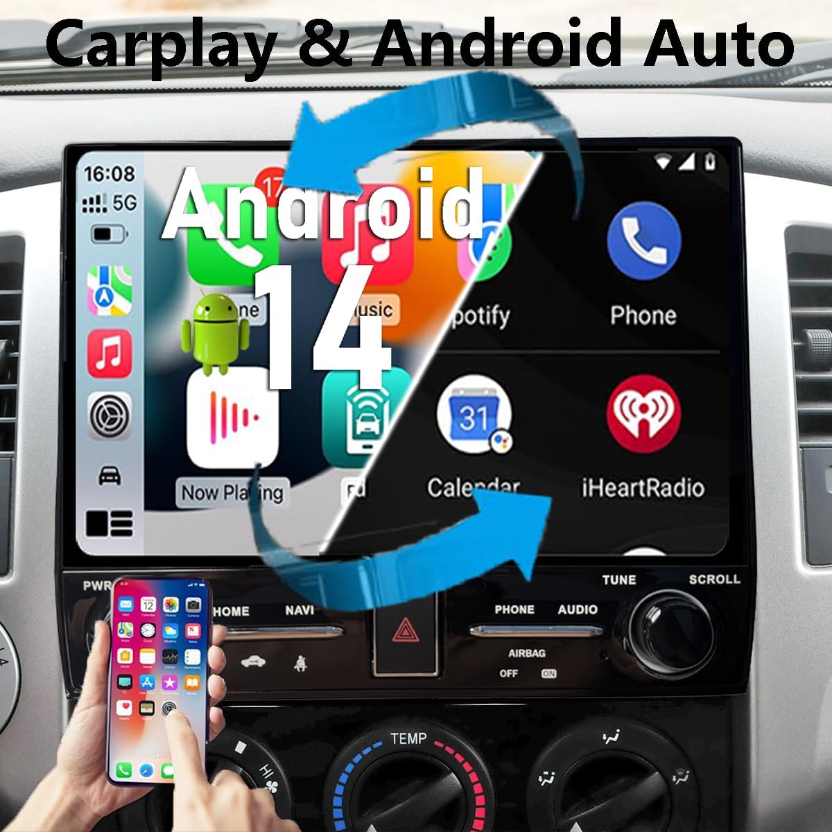 Upgrade Car Radio for Toyota Tacoma 2005-2015 Car Radio Android 14 Stereo Replacement 10.36 inch Touch Screen with Wireless Carplay & Android Auto Bluetooth 5.2 QLED SWC Retain OEM Stlye