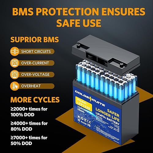 Miniatura 4 de GOLDENMATE Batería de ciclo profundo LiFePO4 de litio de 12 V 20 Ah (paquete de 2), batería recargable de fosfato de hierro y litio de 2000 a 7000