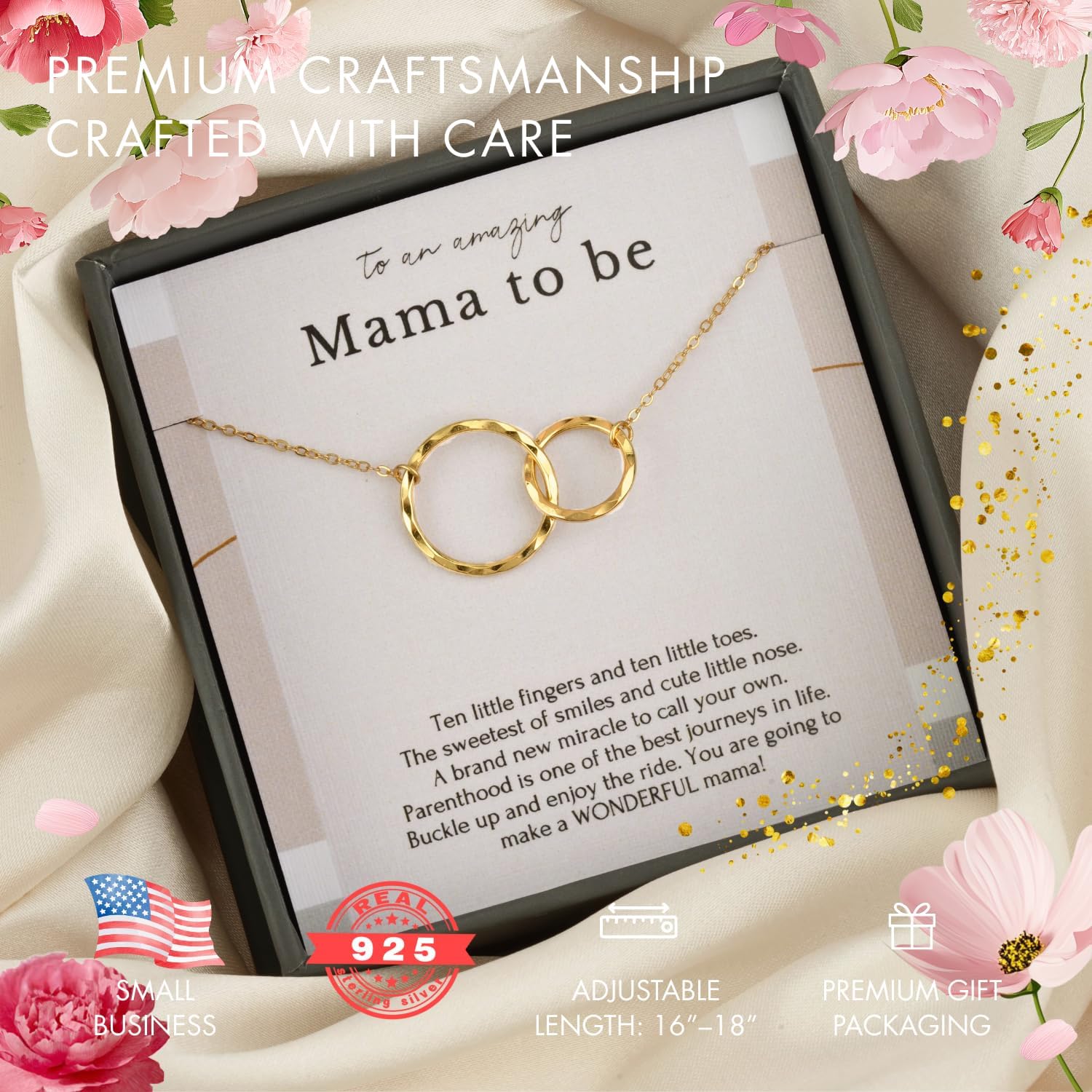 HOPE LOVE SHINE Twins “Mom to Be” Necklace – First Mothers Day Gift for Expecting Mom of Twins – Sterling Silver Double Circle Pendant - Image 3