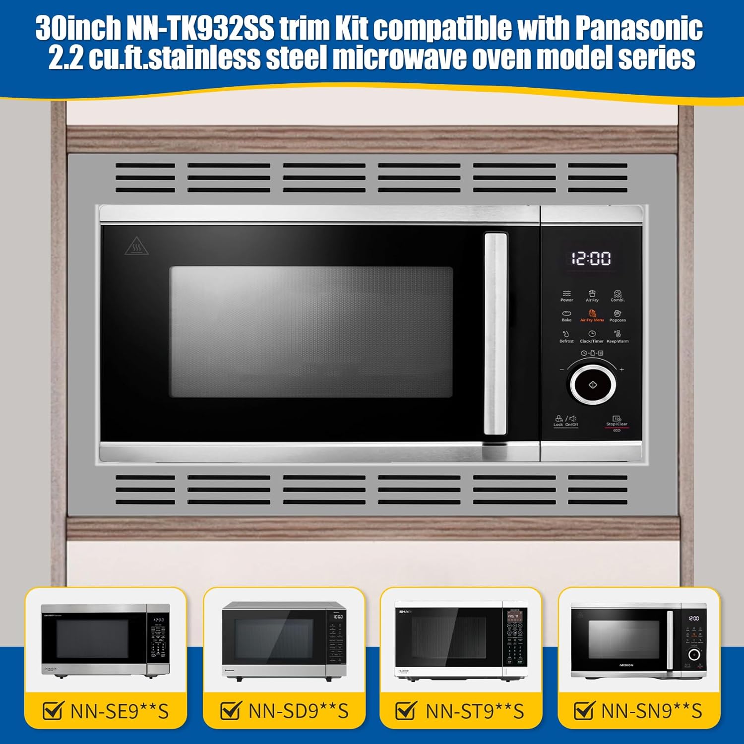 NN-TK932SS 30-inch Trim Kit for Use with Panasonic Microwave Ovens, for 2.2 Cubic Feet Microwave Oven, Built-in Stainless Steel 30" Microwave Trim Kit, for NN-SD9-S, NN-SE9-S, NN-ST9-S, NN-SN9-S