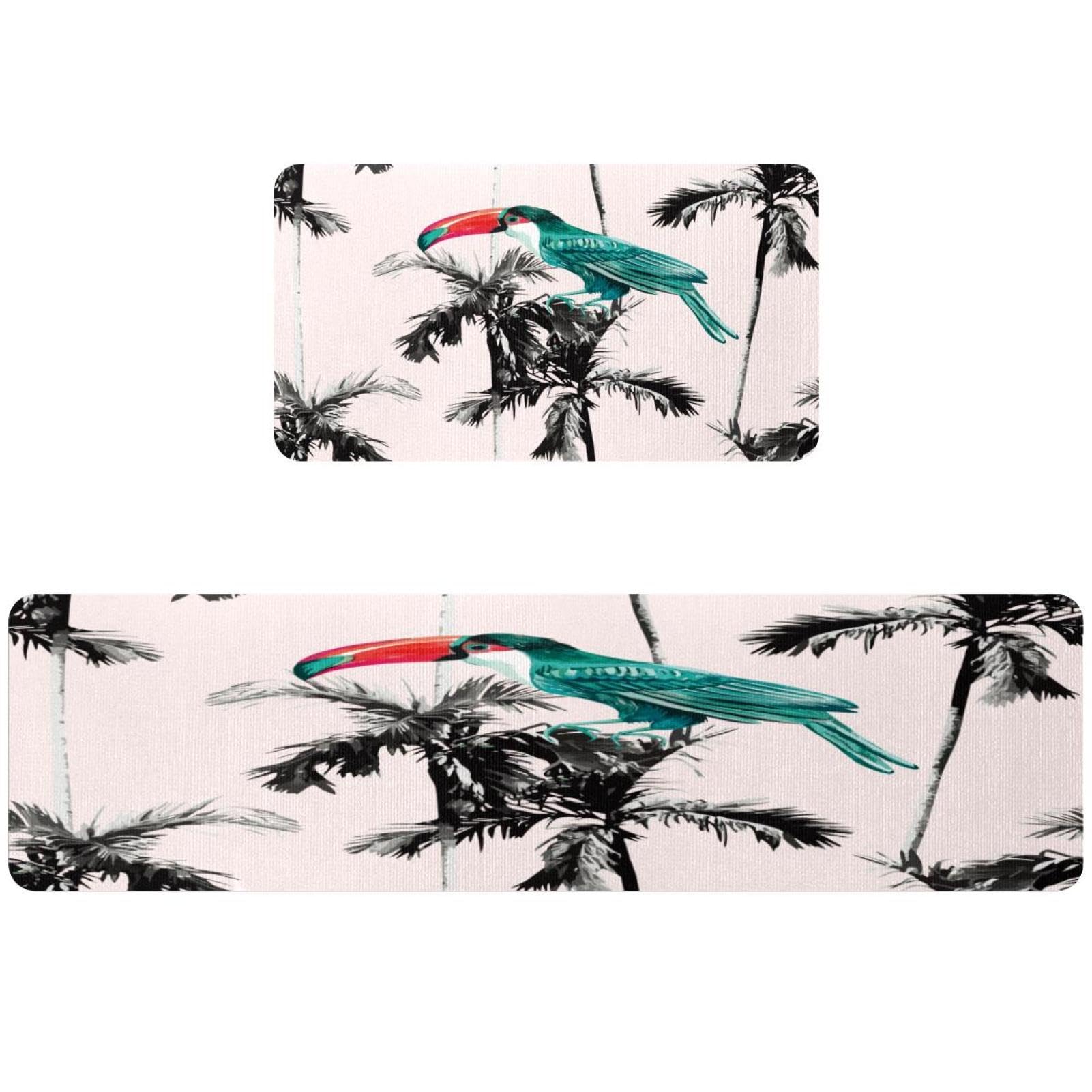 Lot de 2 tapis de cuisine haut de gamme motif perroquet vert moderne