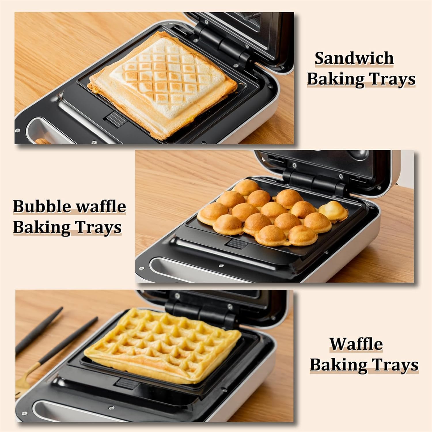 3 in 1 sandwich maker with timer egg bubble waffle iron maker Intelligent temperature control pancake maker with removable plates Indicator Lights panni press for Afternoon tea breakfast