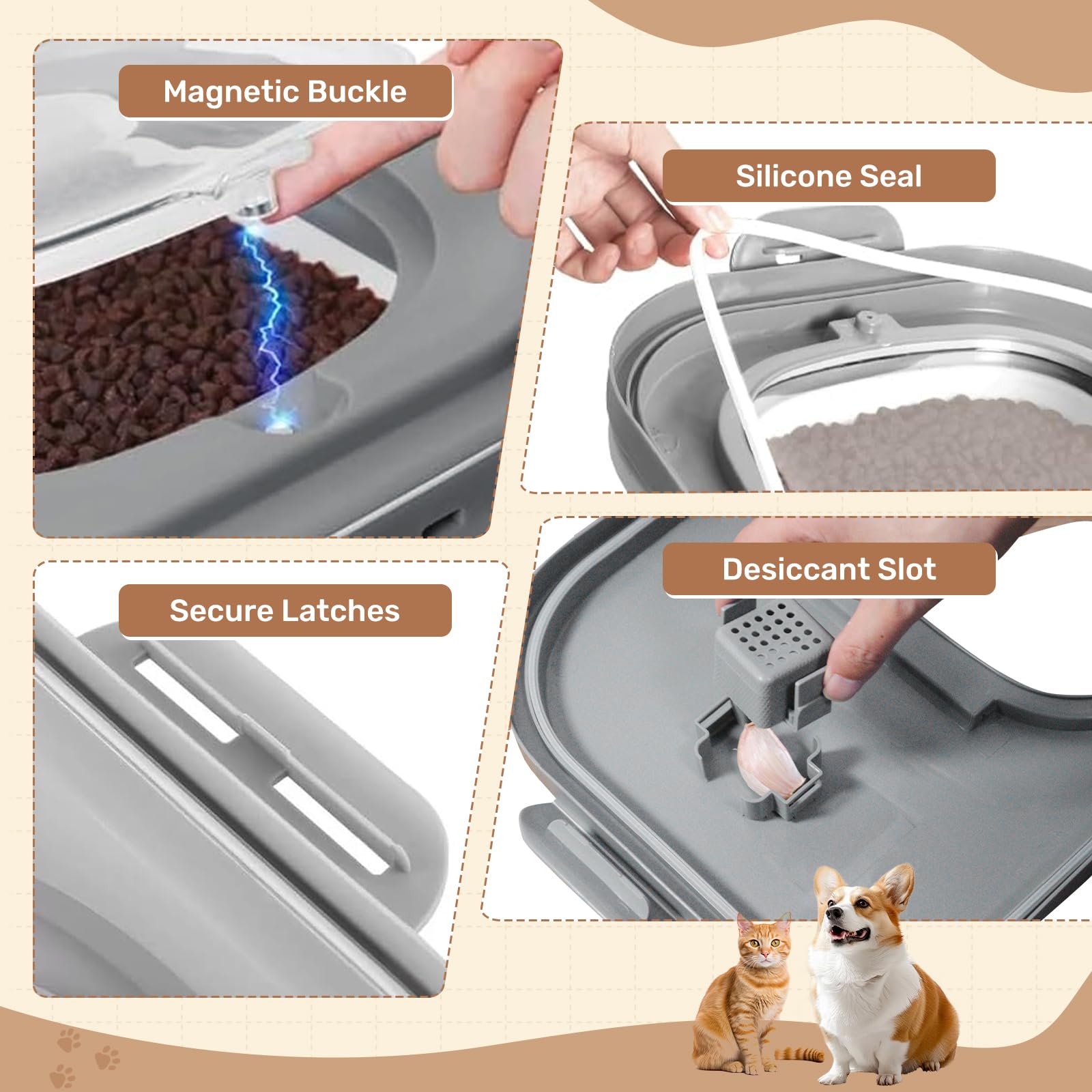 SEWIU Hundefutter-Aufbewahrungsbehälter, zusammenklappbar, mit Reise-Silikon-Schüssel und Schaufel für Hunde/Katze/Vogelfutter, hält Trockenfutter frisch, leicht zu bewegen, 2 Stück