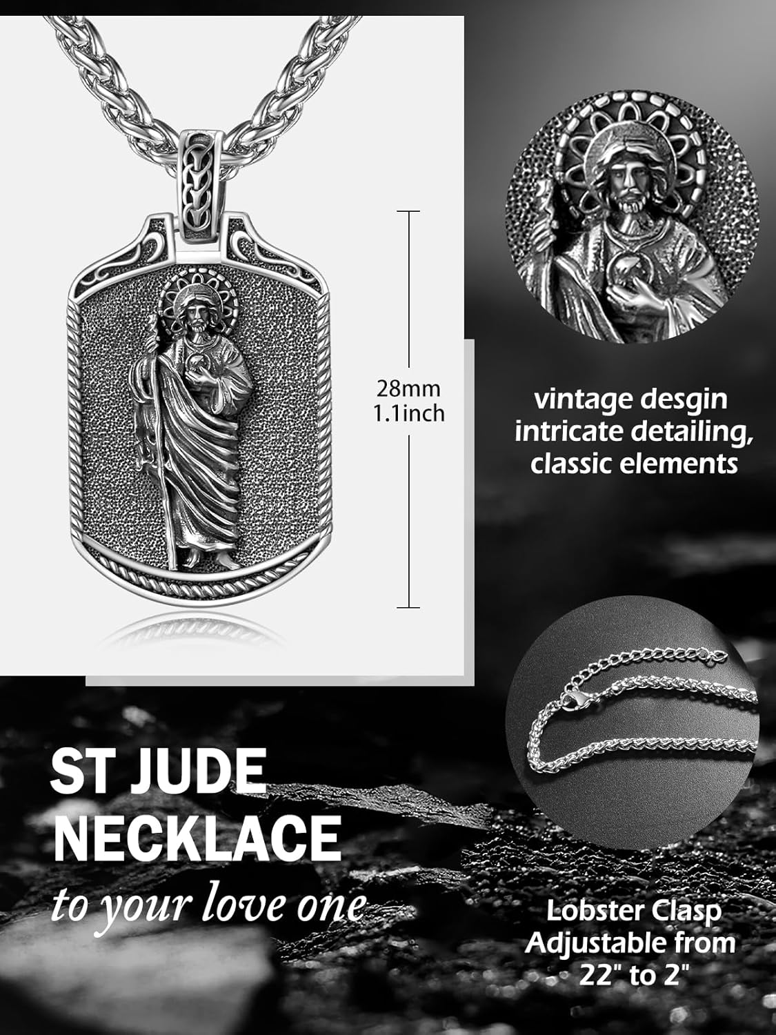 San Judas Necklace for Men Women 925 Sterling Silver St Saint Jude Necklace Religious Gifts - Image 3