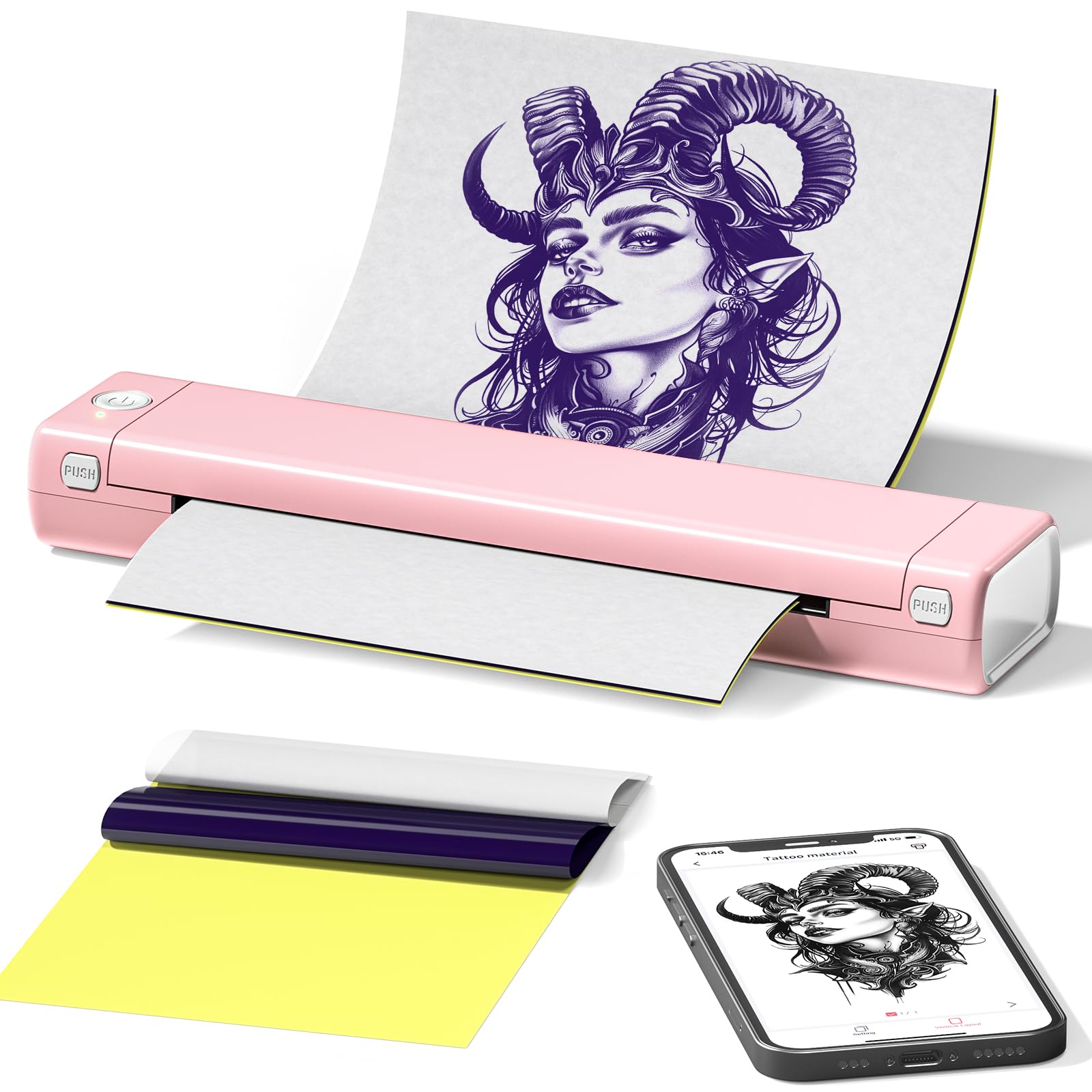 Itari M08F Wireless Tattoo Stencil-Printer - Tattoo Transfer Machine Thermal Copier with 10pcs Transfer Paper, Bluetooth Stencial Printer for Tattooing, Compatible with Smartphone & PC, Pink