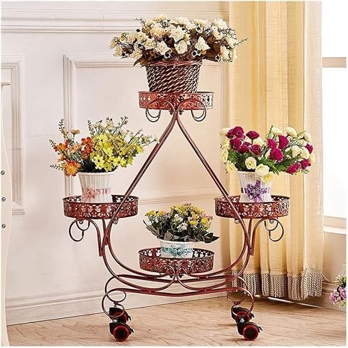 JvFbjLF Plant Stand Iron Plant Stand Balcony Pot Stand Display Pot Stand Garden Stand Plant Stand With Brake Wheels(White)